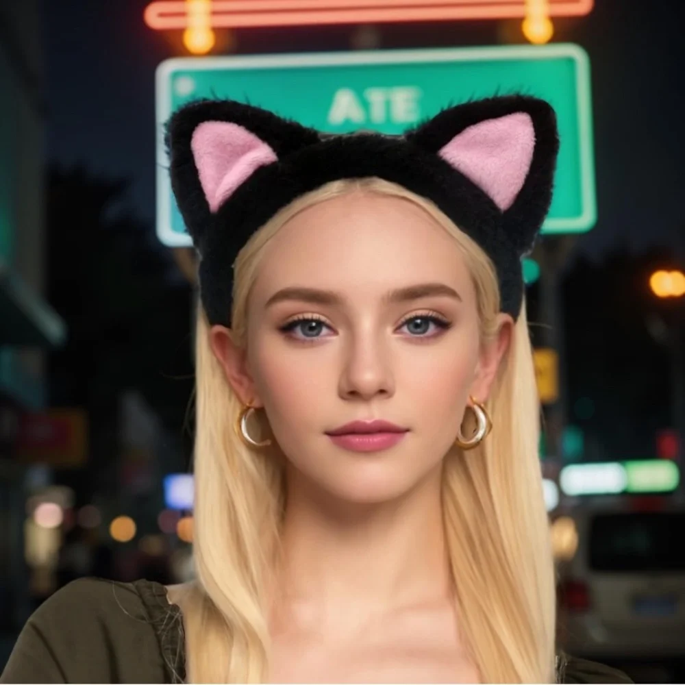 NWT Cat Ears Plush Fuzzy Headband Halloween Costume Cute